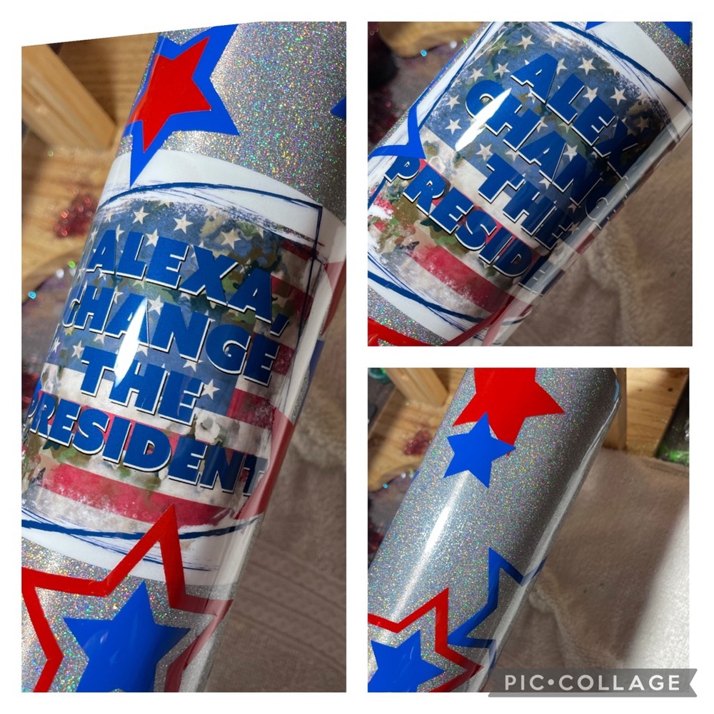 Alexa change the president star silver glitter 20 ounce tumbler